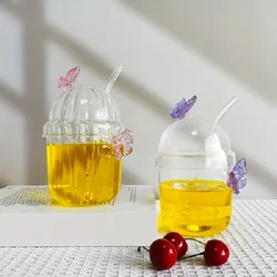 1PCS 400ML Drinking Glass Cup Set with Butterfly Design for Iced Coffee, Juice, Tea & Milk, Perfect Birthday and Holiday Gifts