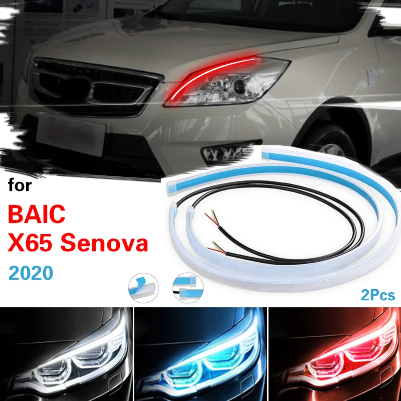 

For BAIC X65 2020 Daytime Running Light Strip Flexible Waterproof Led Signal Light Headlight DRL 12V Start-Scan Flow Lamp 2pcs