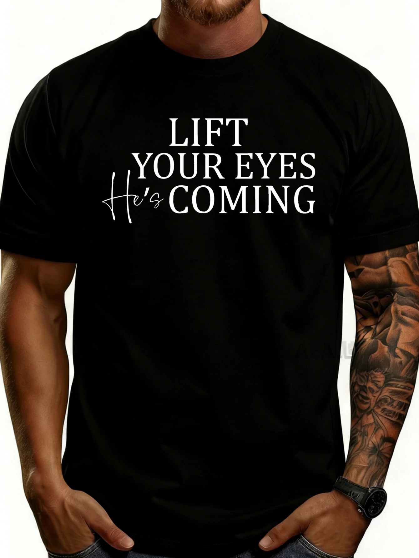 Men's Graphic T-Shirt - Breathable, Soft, Lightweight - Lift Your Eyes, He's Coming - Vintage Fun Graphic Casual Short Sleeve Summer Top, Gift for Him