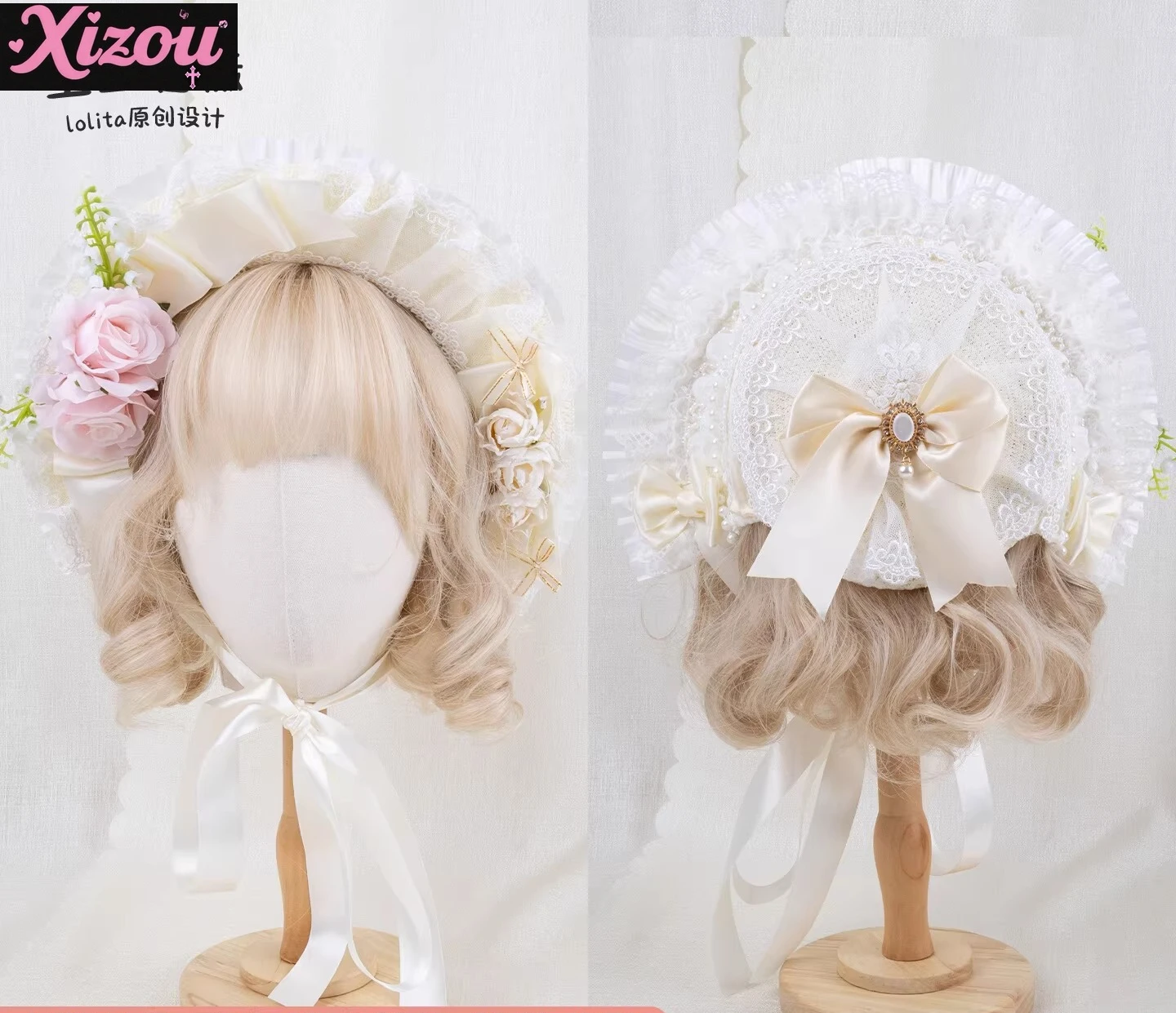 

Handmade Original Lolita Cla Tie Flower Wedding Hair Accessories Elegant Flower Ball Veil Lace Headband Rose Strap Bnt Flat Hat