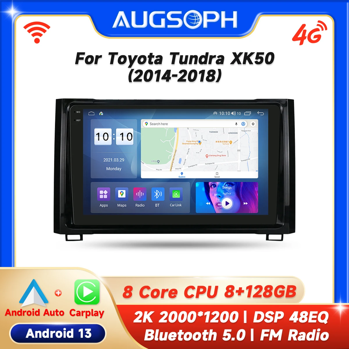 

Android 13 Car Radio For Toyota Tundra XK50 2014-2018, 9inch 2K Multimedia Player With 4G Carplay & 2Din GPS Navigation