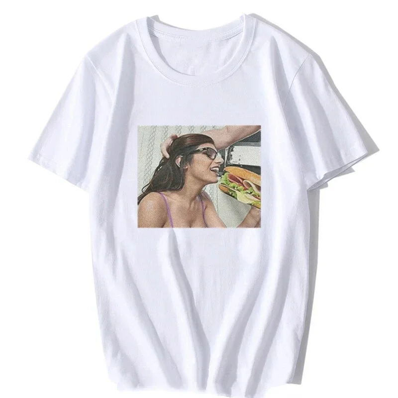 2025 nueva camiseta Mia Khalifa para hombre, top informal de manga corta con cuello redondo estilo Hip Hop