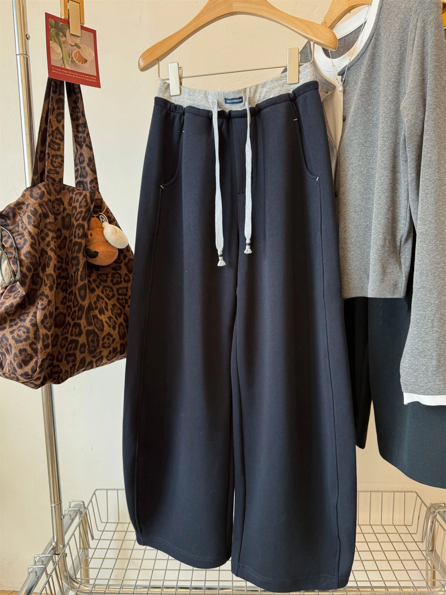 الكورية Sle الرجعية اللون بلو مطاطا Dstring مستقيم الساق سراويل تقليدية الرجال النساء ربيع الخريف فضفاض بنطال ذو قصة أرجل واسعة #2