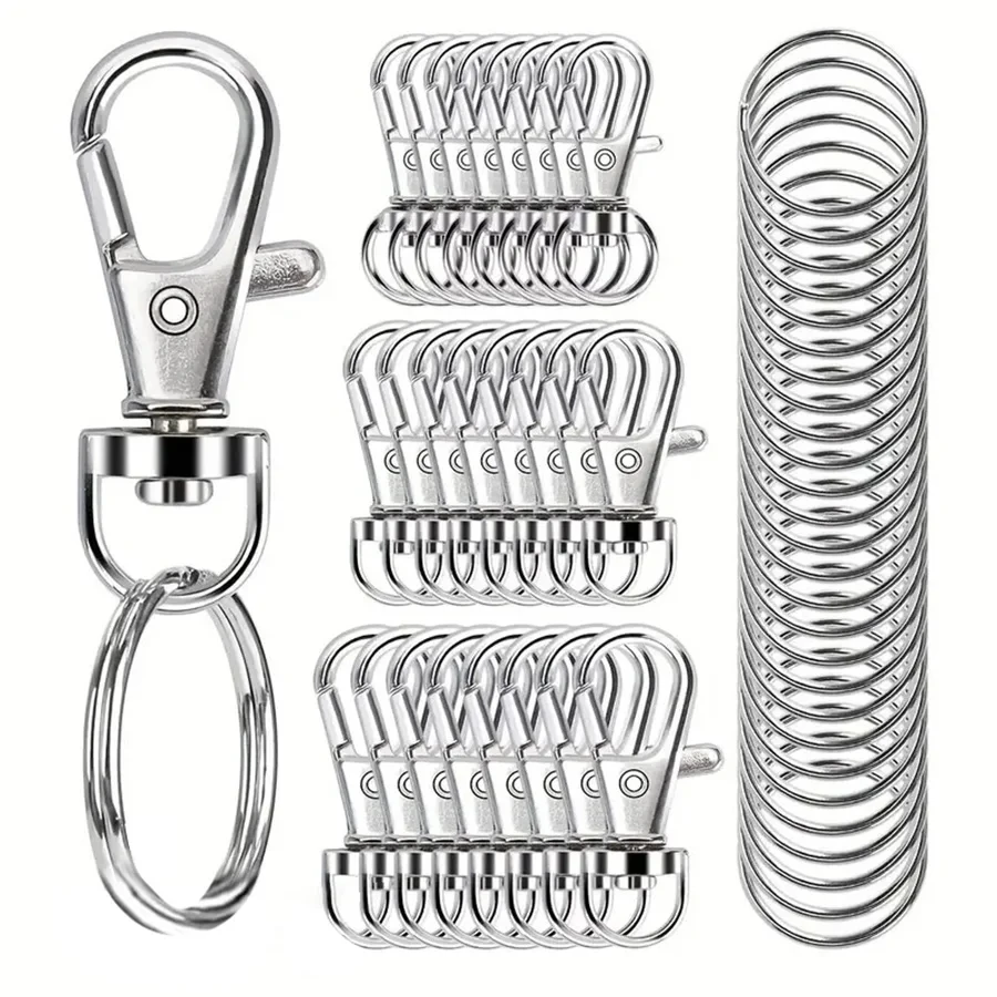 

50 шт. поворотные карабины с брелоками для ключей, металлические поворотные застежки-когти омара премиум-класса разных размеров (большие, средние, маленькие) для ключей