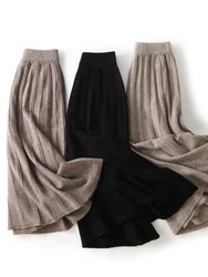 Yoyoselect New Women Wool Long Pleated Full Skirt Autumn Winter Office Lady Soft Cashmere Skirt 100% Merino Wool Pupular Dress