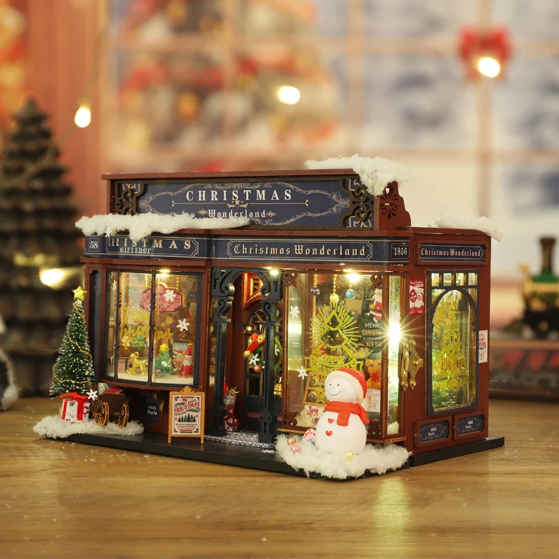 NEW DIY Wooden Merry Christmas Wonderland Dollhouses Miniature Kits With LED Light Home Decoration For Adult Xmas Handmade Gifts