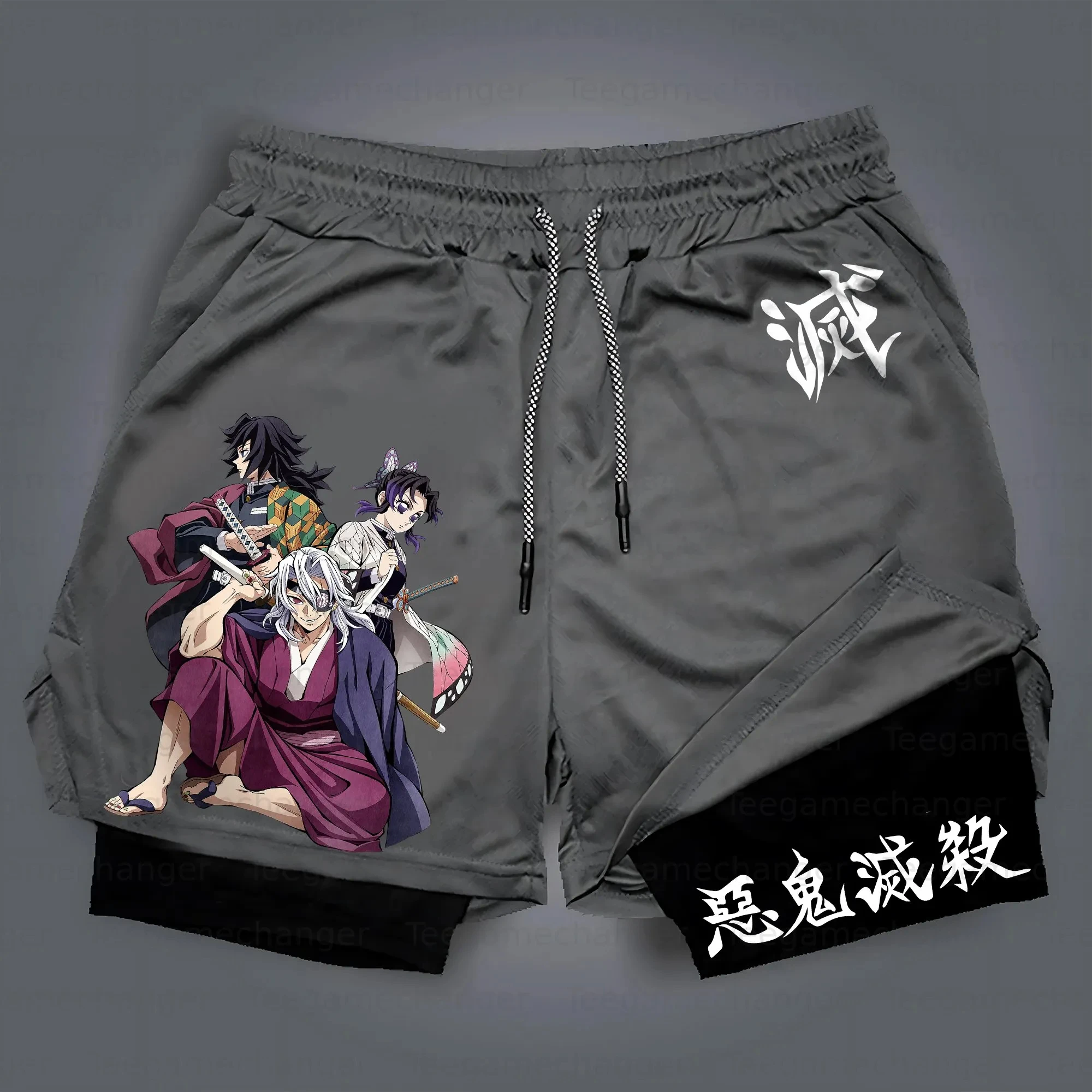 

Demon Slayer Anime Print Double-layered Shorts Summer Fitness And Sports Loose And Fashionable Shorts For Men And Women Ins