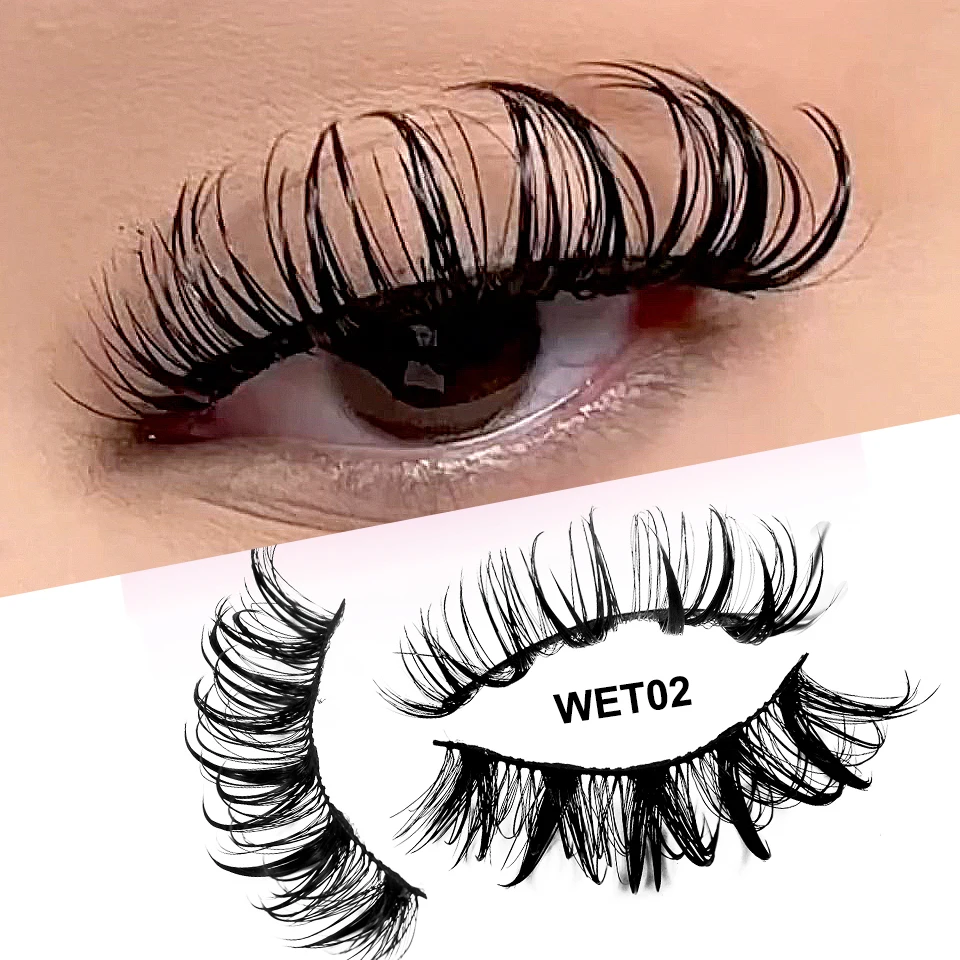 Wet Lash Spikes New Volume Fluffy Full Strip Lashes Makeup Accessories Faux Mink Eye Lashes Vendor C/D Curl False Eyelashes