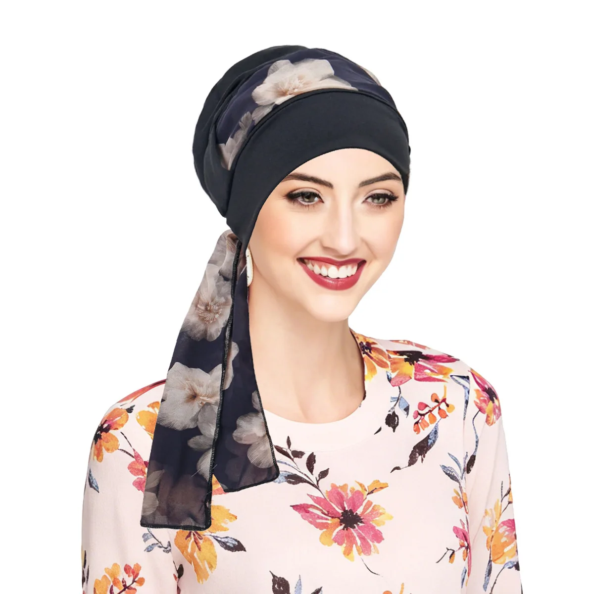 

Women Turban Cap Flower Print Muslim Hijab Cancer Chemo Hat Cover Hair Loss Head Scarf Wrap Beanie Scarf Lady Hair Accessories