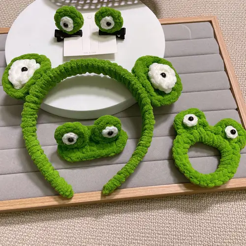 Accesorios para el cabello de rana para mujer, aro de pelo de ojos grandes, accesorios de lavado Facial de dibujos animados, pinzas para el cabello de punto, lazos, diademas