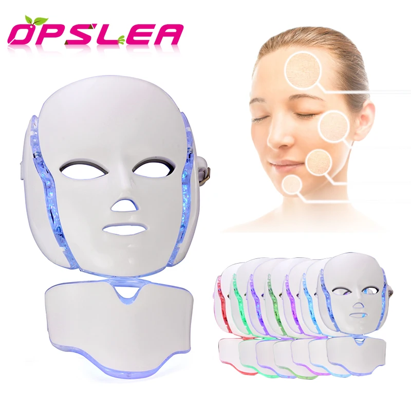 7 Colors LED Facial Mask Neck Skin Rejuvenation Photodynamic Anti Acne Face Therapy Whiting Mask Shrink Pores Salon SPA Home Use