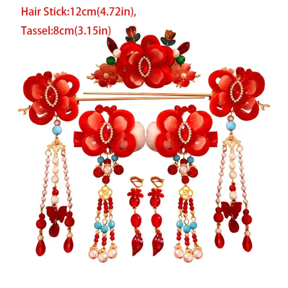 Klassische Neue Jahr Chinesischen Stil Haarnadel Set Rote Perle Hanfu Haar Stick Kopfbedeckung Quaste Blume Haar Kamm Mädchen Haar Zubehör