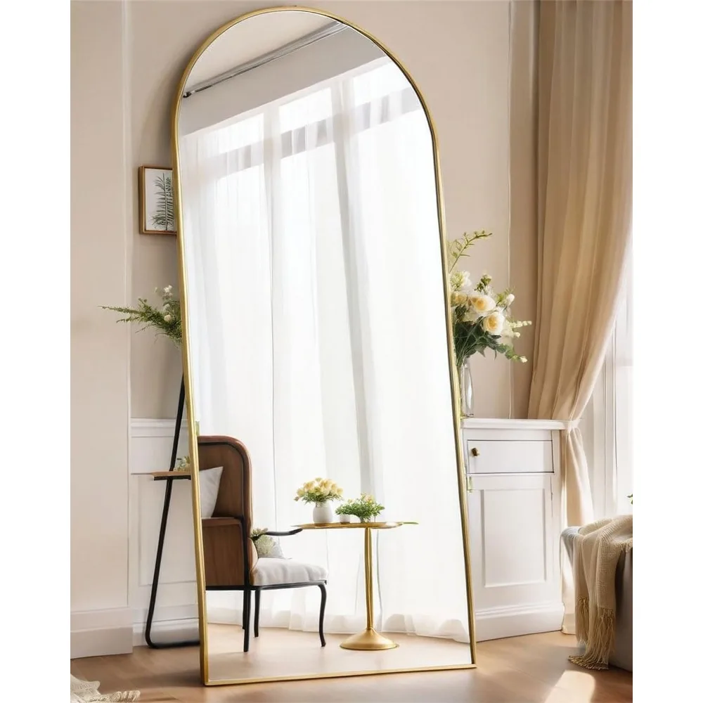 KOMCOTE-Comprimento total do arco Espelho, espelho até o chão, arquhado Piso Espelho, Gold Wall Mirror, 71 "x 28"