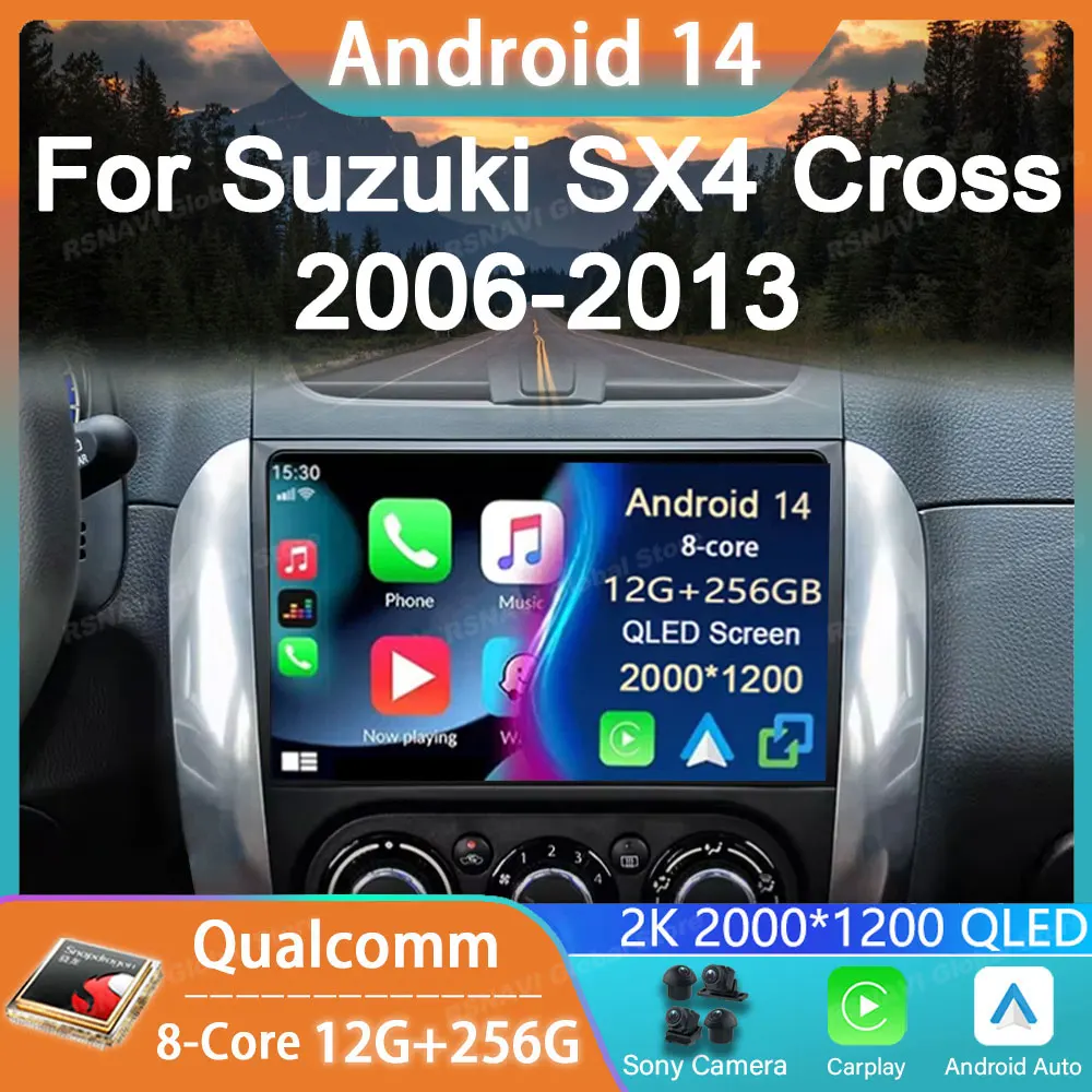 

Автомобильный радиоприемник Android 14 для Suzuki SX4 2006-2013, Fiat Sedici 2005-2014 GPS Carplay, навигация, стерео, авто DSP, мультимедийный плеер