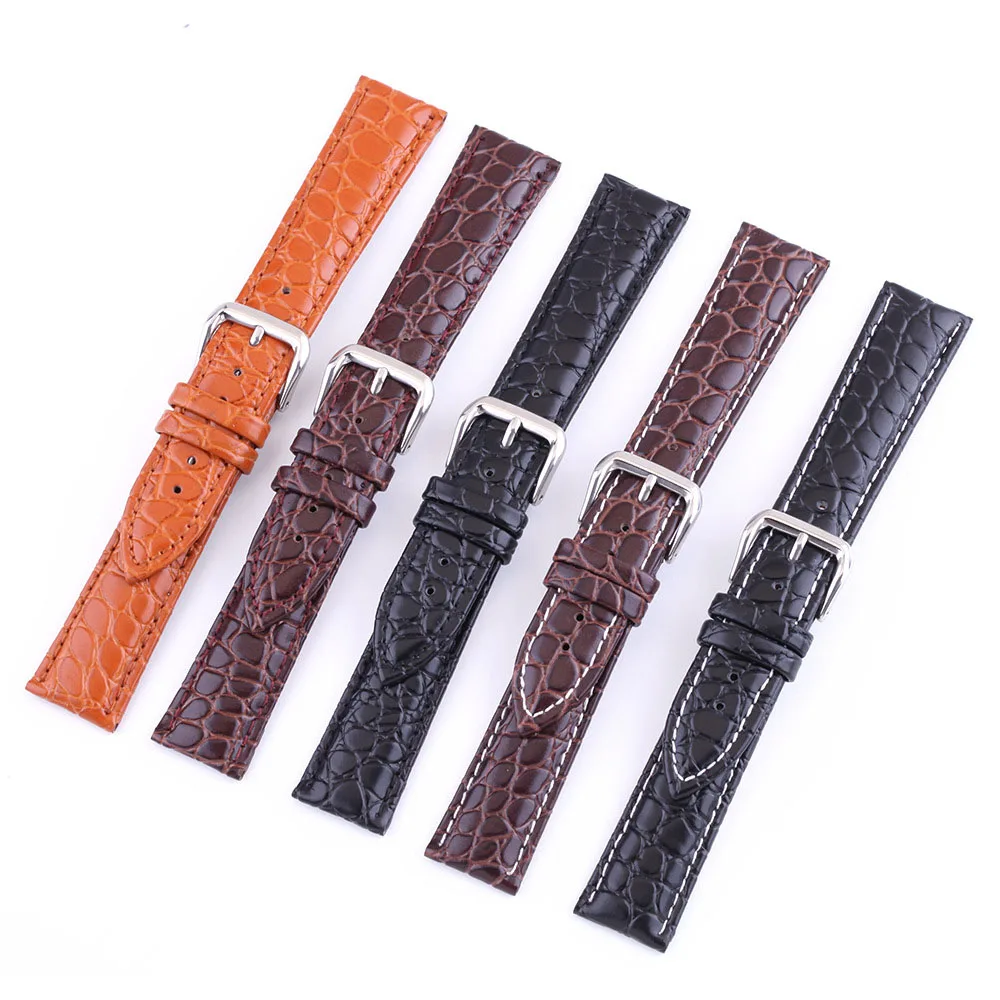 Crocodile Pattern Watch Strap 12 13 14 15 16 17 18mm 19 20mm 21 22mm 24mm Retro Genuine Cowhide Leather Watch Band Bracelet