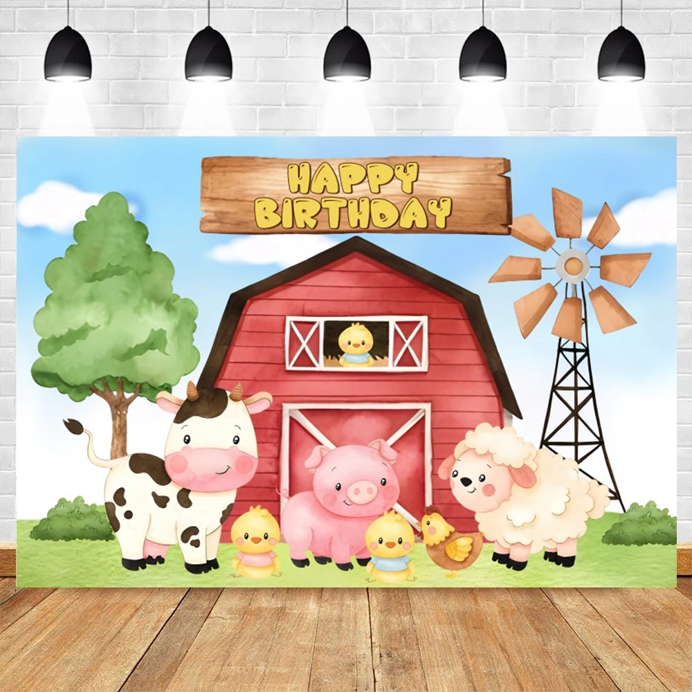 Cartoon Farm Barn Tractor Animal Newborn Baby Birthday Backdrop Photography Background Photocall Photo Studio Party Decor Prop