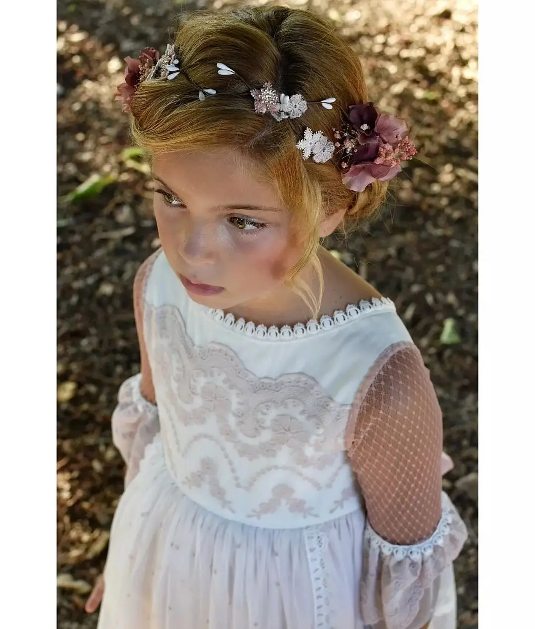 FATAPAESE Fairy Flower Girl Dress Vintage Princess Lace Floral Cotton Fabric Ribbon Belt Bridemini Bridesmaid WeddingParty Gown