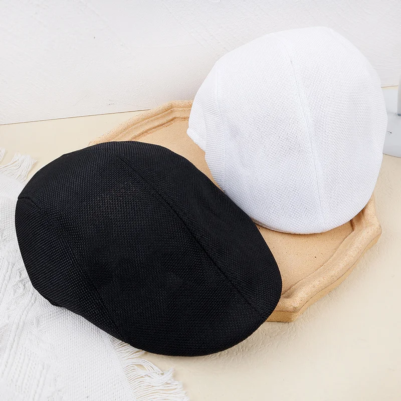 Men Summer Breathable Berets Soft Cotton and linen Hat Windproof Street  Beret Hat Retro England Hats Peaked Painter Caps