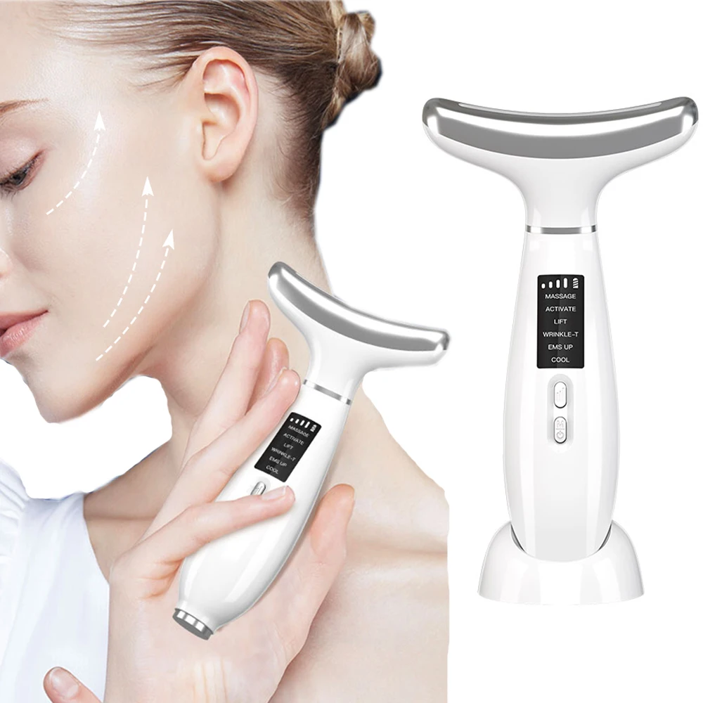 EMS Face Neck Beauty Device LED Photon Therapy Facial Lifting Massager Cold Hot Skin Tighten Reduce Double Chin Anti Wrinkle