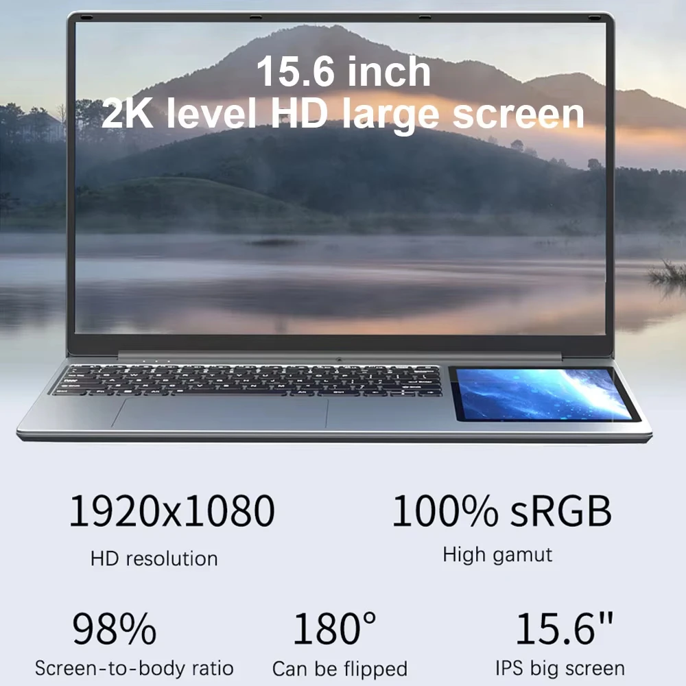 GLF-Y2 Laptop a doppio schermo Intel N100 15.6 pollici IPS + 7 '' Touch Computer aziendale 16 GB + 512 GB DDR4 M.2 2T SSD Laptop da ufficio sottile