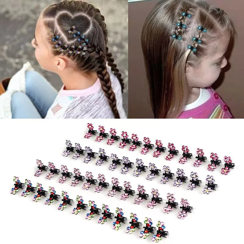 

6Pcs Mini Hair Clips No-Slip Clips Rhinestone Hair Clips Metal Clamps Mix Colored Flower Hair Accessories for Women Girls