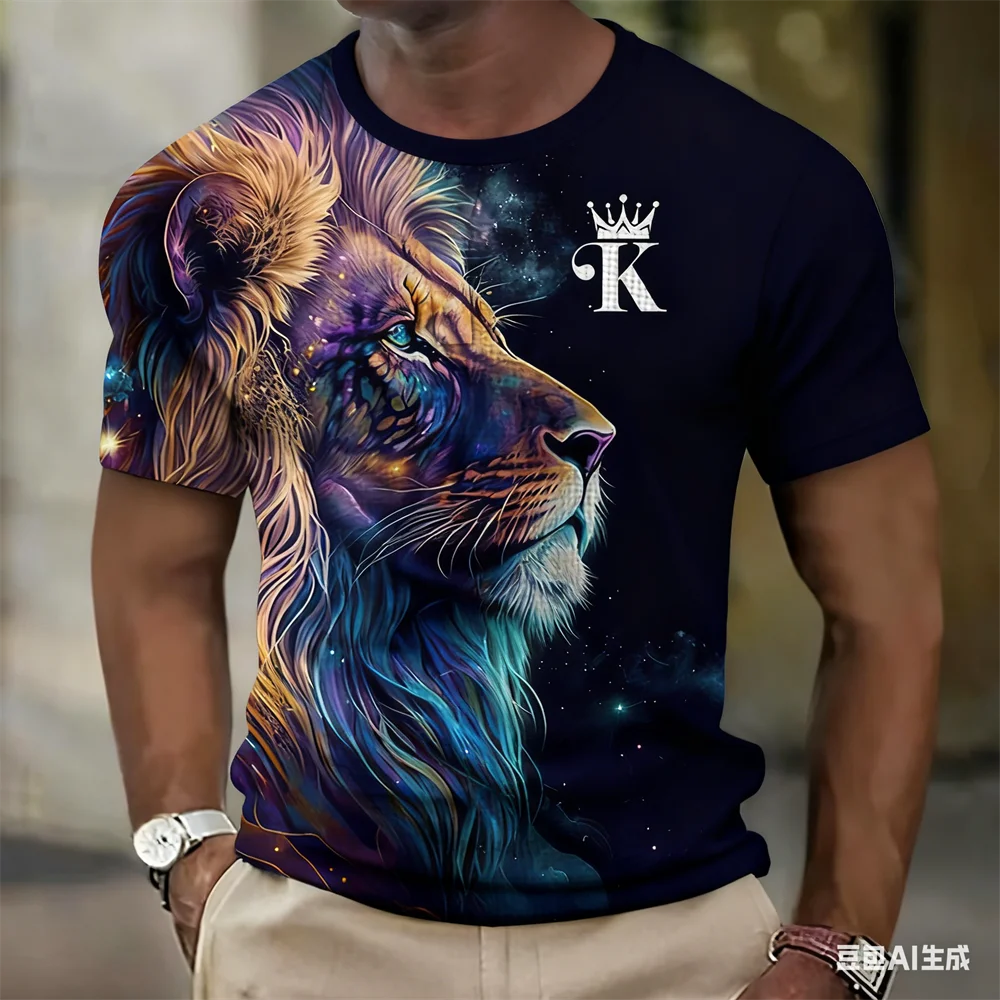 

Funny 3D Lion Pattern Men's T-Shirts Fashion Animal Print Tees Casual O-neck Short Sleeve Tops Street Hip Hop Style y2k Clothes