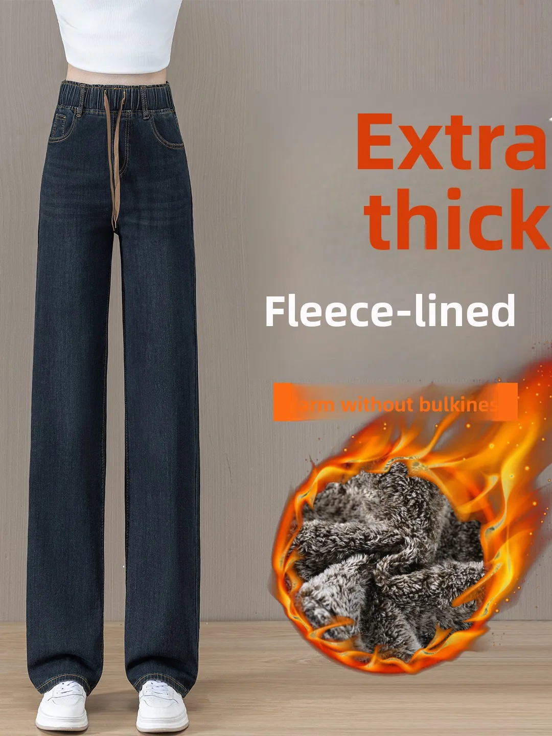 

Бархатные прямые джинсы Thiened Lamb, женские теплые широкие брюки с высокой талией и защитой от холода, осень-зима, Новое поступление