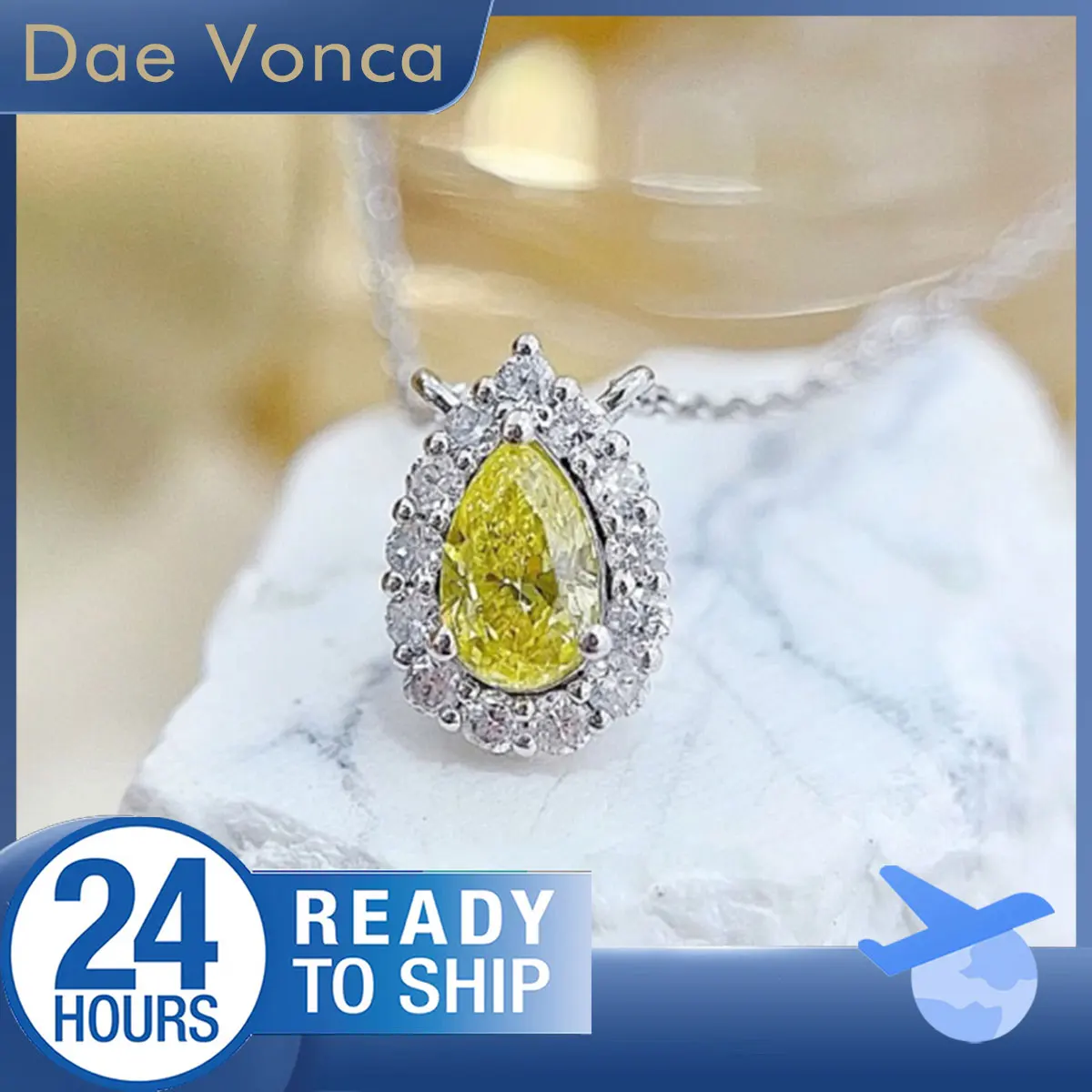 

Dae Vonca Алмазный кулон-капля 18-каратное белое золото грушевидной огранки, выращенное в лаборатории желтый бриллиант, ожерелье с подвеской из белого бриллианта с ореолом