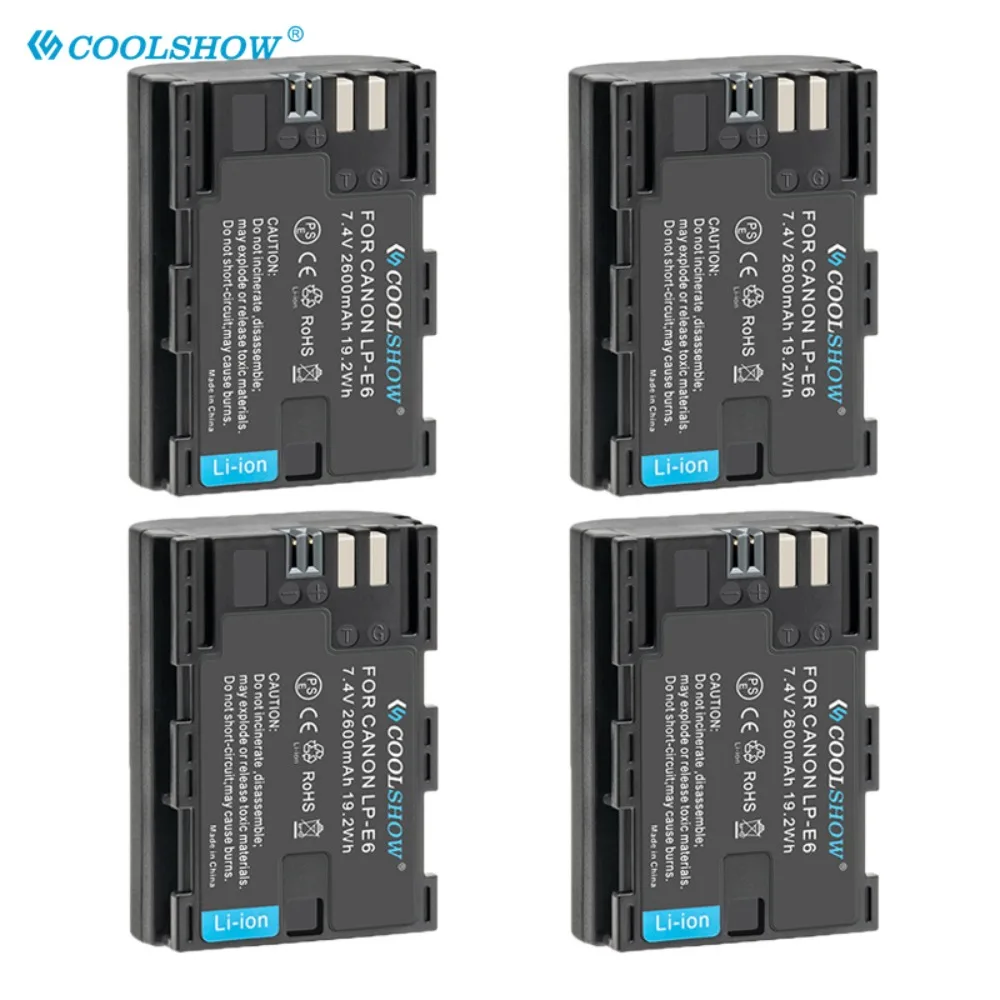 Batería Coolshow LP-E6 para cámaras Canon EOS Mark II, III, IV, 2600 mAh, para EOS 5D, 6D, 7D, 70D, 80D, 5DSR, batería digital para cámara LP E6