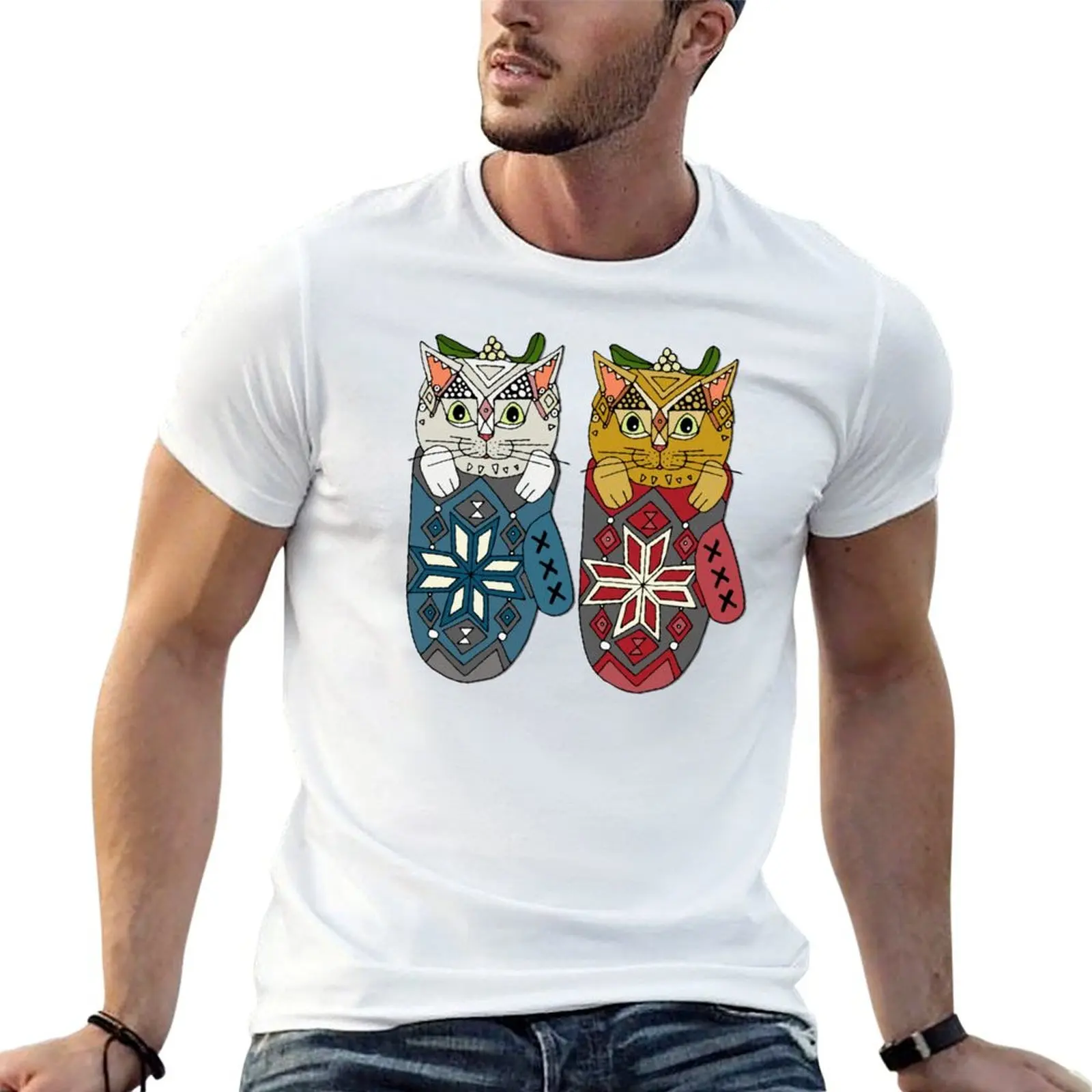 mistletoe kitten mittens T-Shirt basketball graphic tees graphic t shirts men t shirts high quality