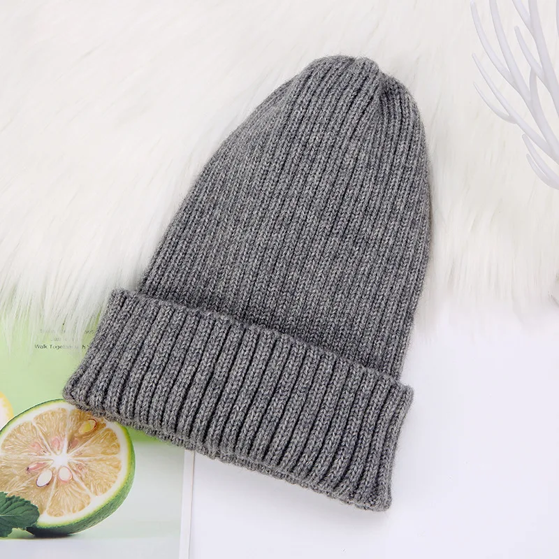 Women ladies Rabbit wool beanie hats Winter warm elastic skull cap Outdoor men solid plain knit hat Skullies gorras