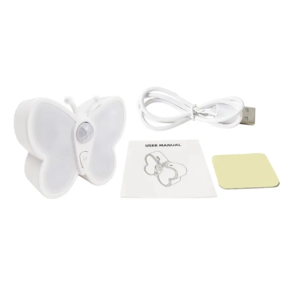 Lámpara nocturna recargable con Sensor de movimiento de mariposa, ajuste de temperatura de doble Color, carga USB, brillo ajustable