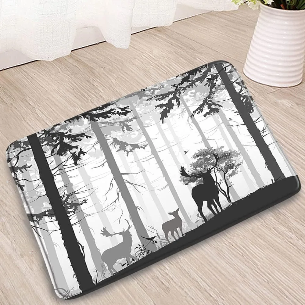 

Misty Forest Deer Kitchen Carpet Living Room Shower Room Bedroom Floor Mat Balcony Hallway Non-slip Door Welcome Entrance Rug