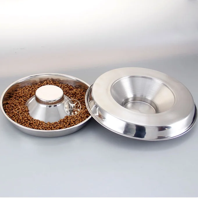 Thickened Stainless Steel Pet Food Bowl Anti-Choking Fat Slow Food Bowl Cat Coffee Dog House Slow Food Bowl