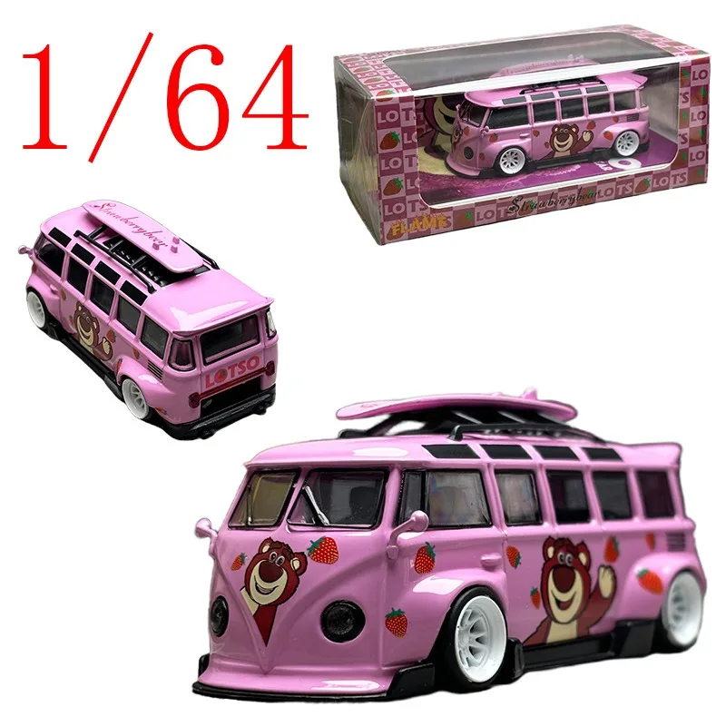 

Falme, литая под давлением модель автомобиля Volkswagen из сплава в масштабе 1/64, Volkswagen T1 LBWK, розовый игровой автомобиль, игрушки для мальчиков, подарок, оригинальная коробка