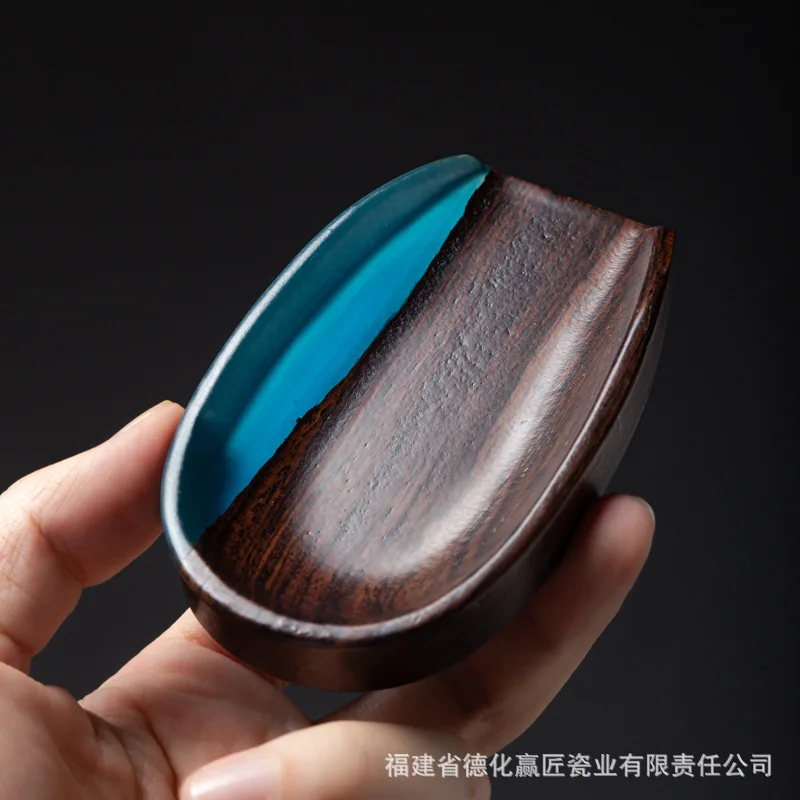 3Pcs North American Black Walnut Tea Set Solid Wood Tea Scoop Holder Kung Fu Tea Ceremony Accessory
