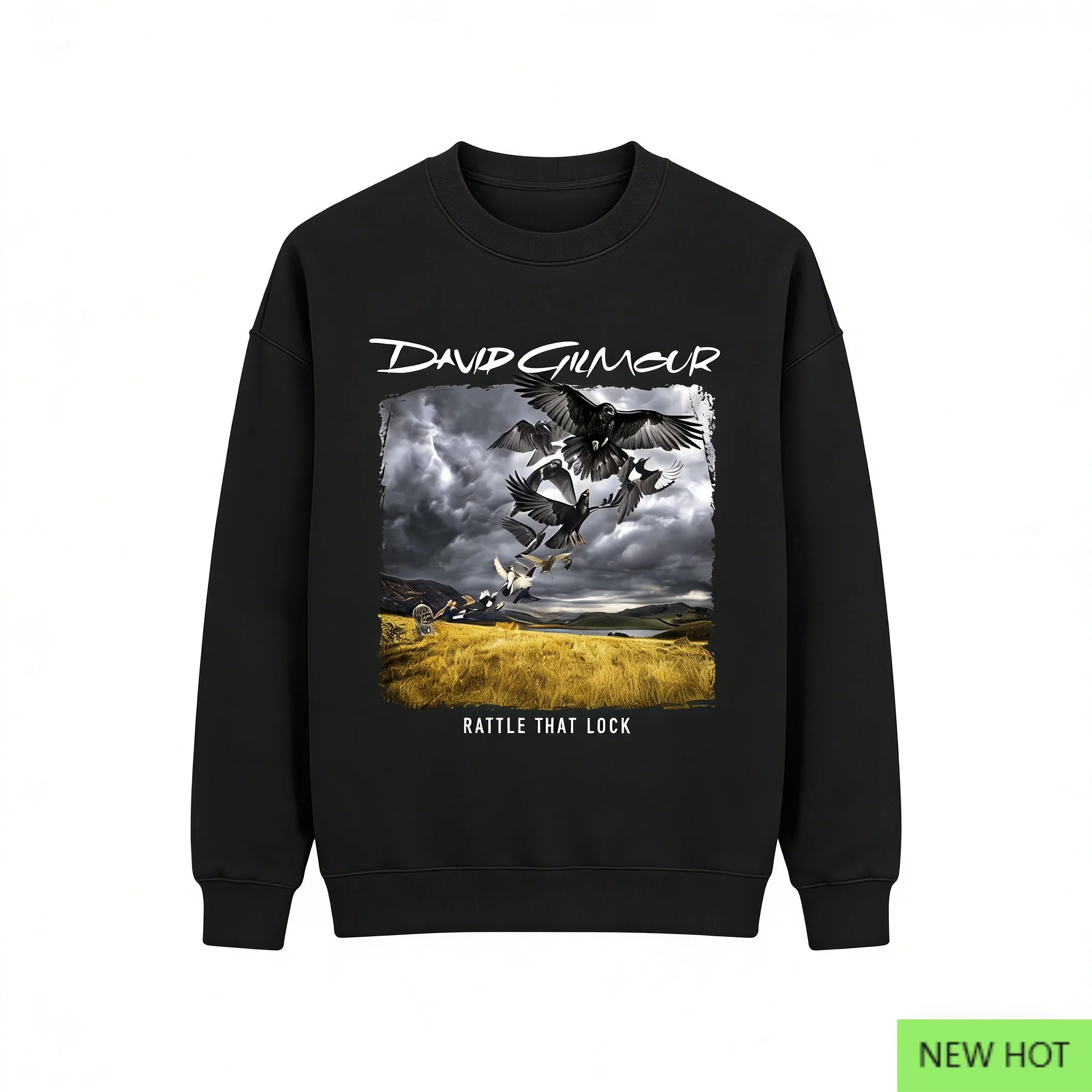 David Gilmour Sudadera Álbum Gráfico Estampado Negro Casual Unisex Streetwear para Fan de Rock