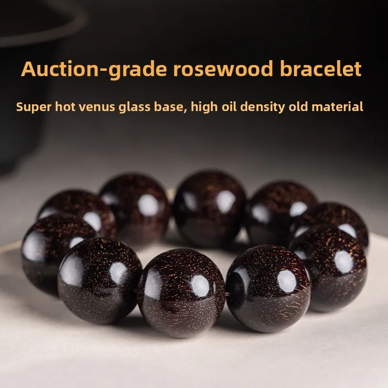 YNO Traditional Chinese Lucky Dense Golden Veins Small Leaf Red Sandalwood Bracelet Unisex Prayer Mala For Blessing Wealth Good