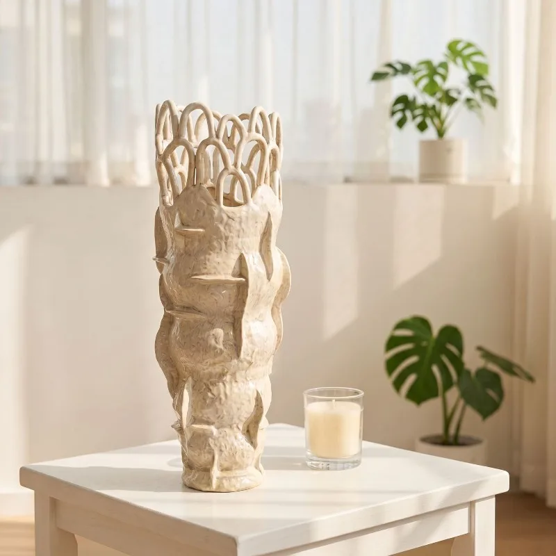 Abstract hollow pattern vase ornament beige design decoration home crafts