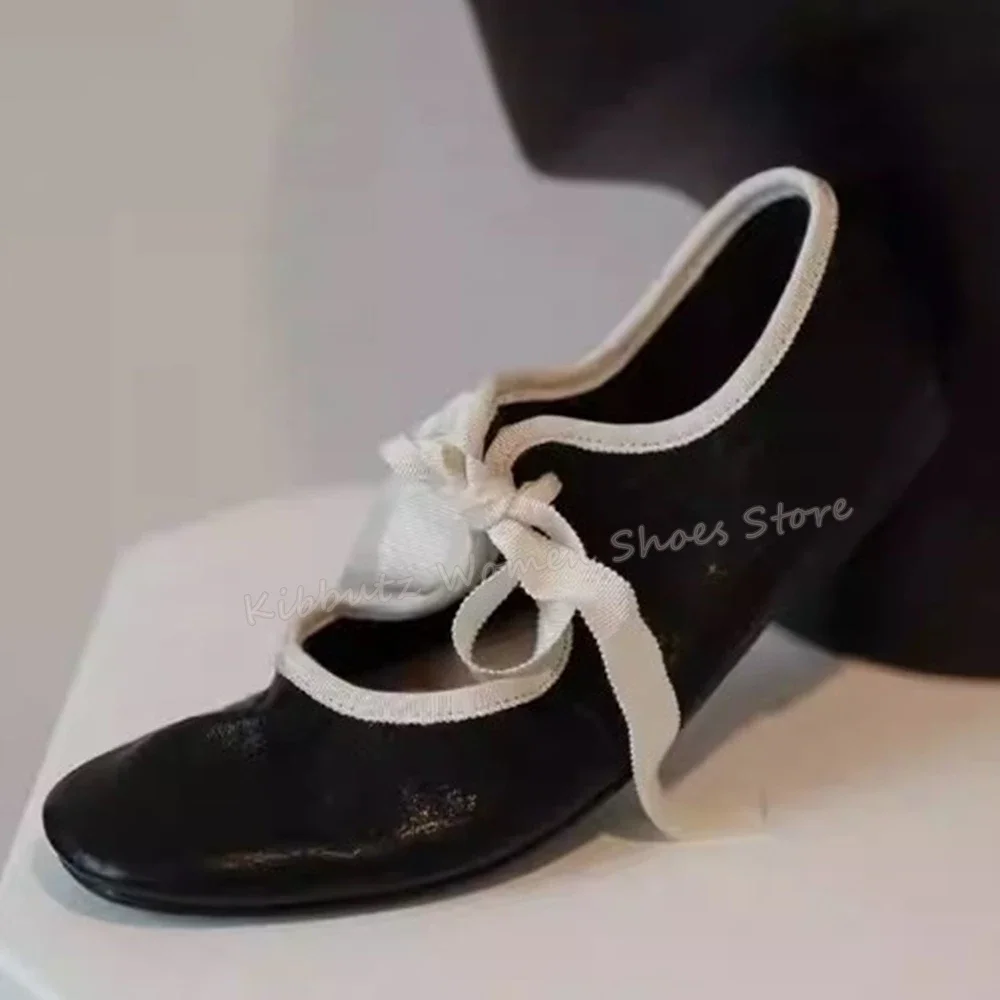 

Атласные балетки на шнуровке с квадратным носком на плоской подошве из натуральной кожи, разноцветные модные туфли без шнуровки, сексуальная лаконичная женская обувь, новинка