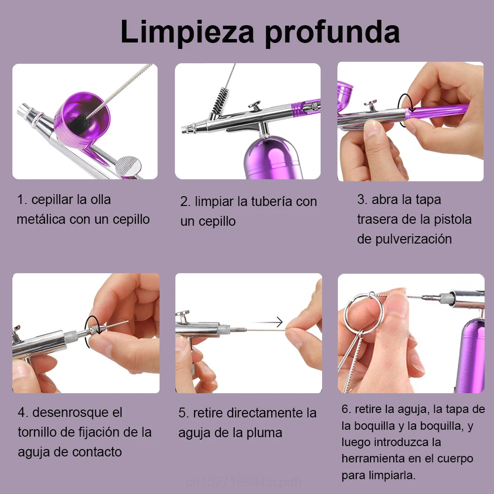 Kit de uñas con aerógrafo, accesorios, pistola pulverizadora, Con tazas, kit de limpieza con aerógrafo, reemplazo para uñas, pintura, decoración de pasteles