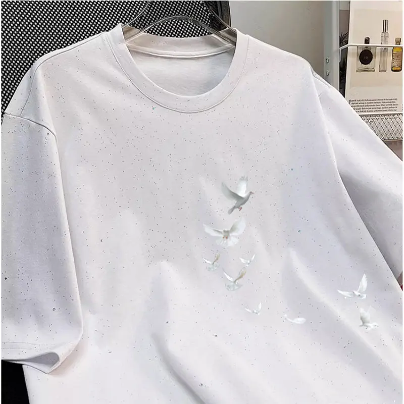 Street Style Fashion Print Plus Size T-shirt for Women 2024 Summer New Big Size T-shirts Vintage All-match Large Size Y2K Tops