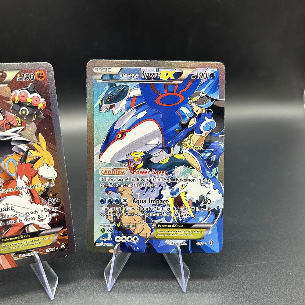 DIY 만화 PTCG 컬렉션 카드 TCG 팀 아쿠아의 쿄그레-EX 더블 크라이시스 홀로 카드 6/34 15/34 포일 카드 어린이 선물 장난감