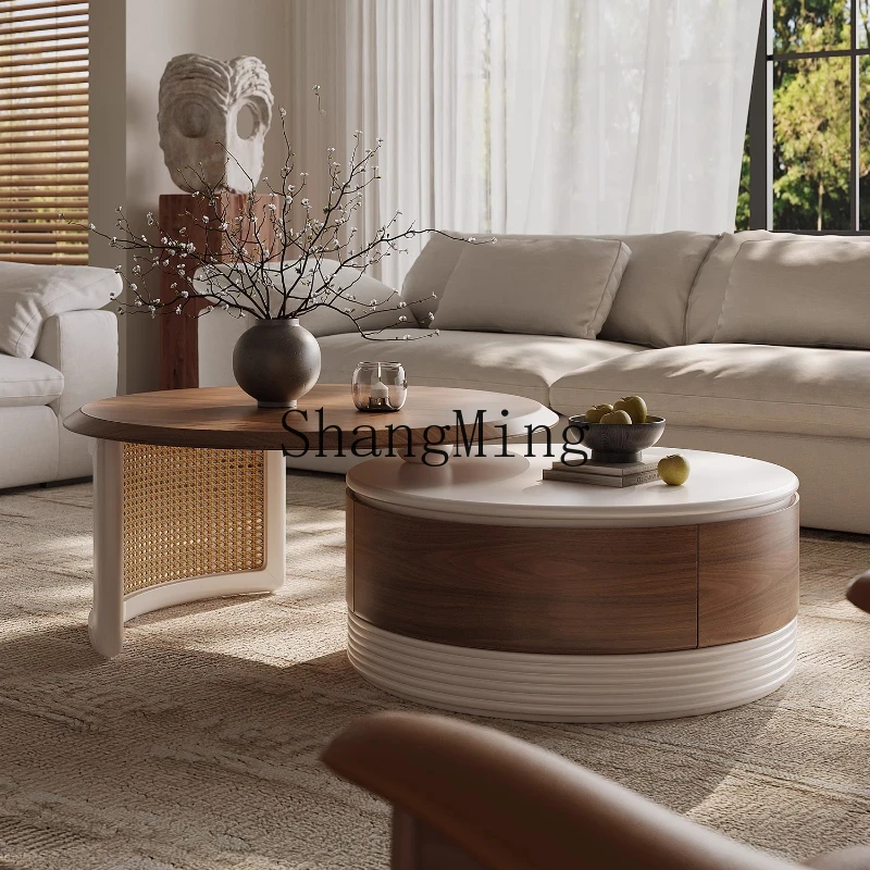 

ZYY Modern Simple Premium Living Room Household Light Luxury Premium Cream Solid Wood Round Table