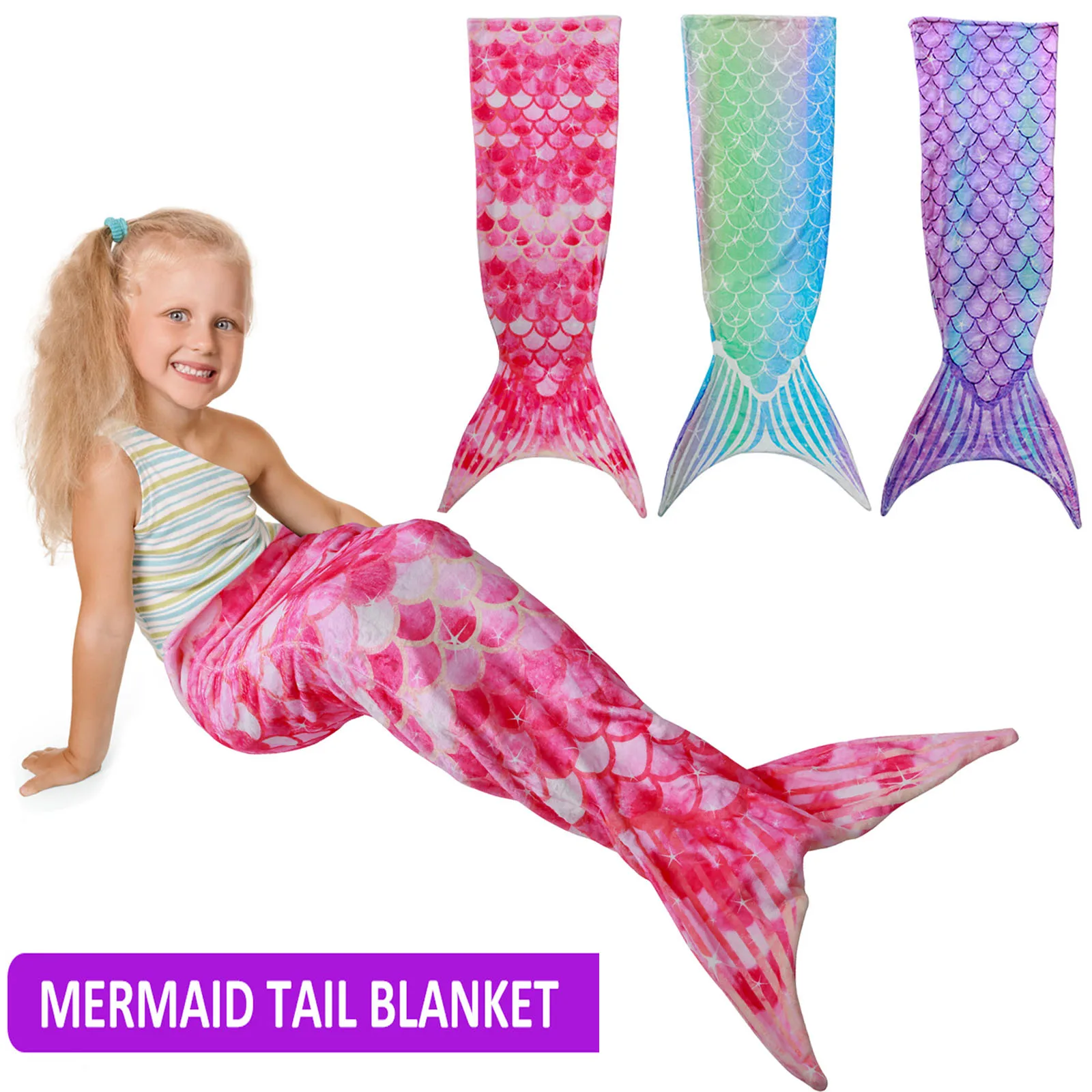 Mermaid Tail Blanket Flannel Sleeping Bag Universal Soft Beautiful Cozy Rainbow Mermaid Blanket Fish Scale Pattern Sleeping Bag