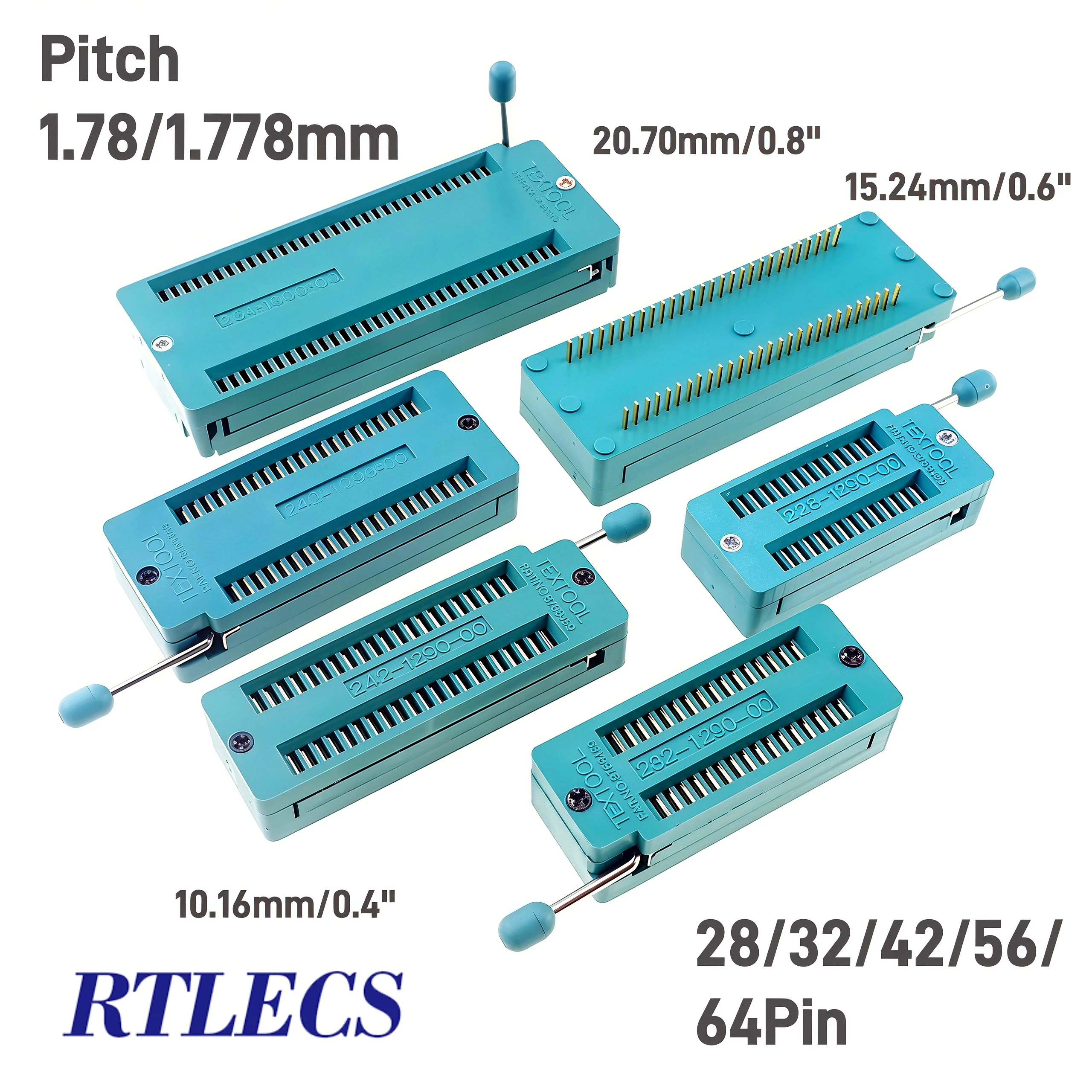 Test Tool IC DIP ZIF ZIP Socket 28 32 42 56 64 Pin Pitch 1.78 mm 1.778 Press-Fit Dual Row Spacing 10.16 15.24 20.7 mm 0.6