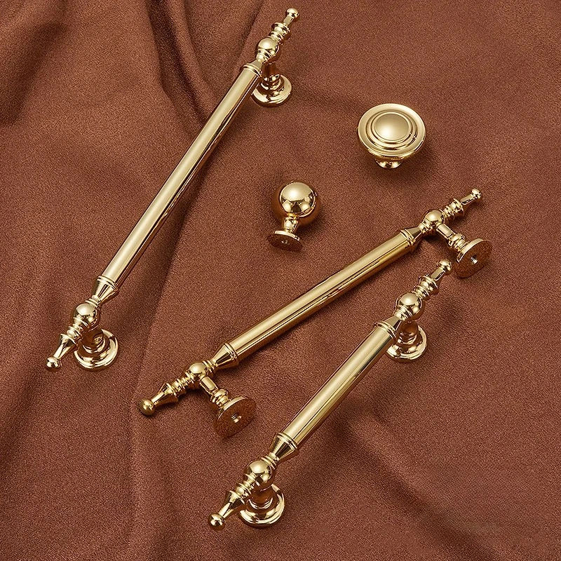French Bright Gold Handle Brass Wardrobe Drawer Kitchen Cabinet Door Handles Light Luxury Decorative Furniture Handles and Knobs
