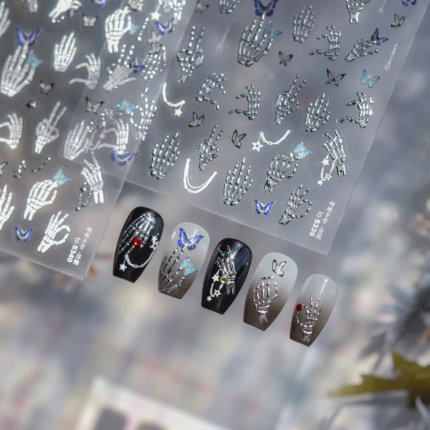 Y2K Cool Girl Metalen Hand Bone Vlinder Nail Art Stickers Hoge Kwaliteit DIY Manicure Decal Decoratie T-5339