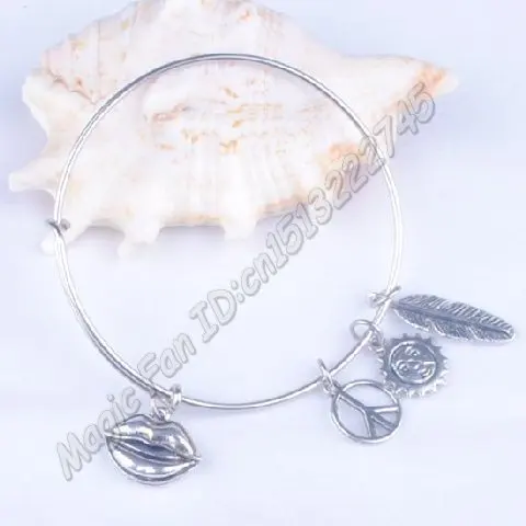 5pcs Gold Color Silver Color Bracelet Wholesales Newest Women Fashion Alloy Charms Adjustable Expandable Wire Bracelets C001