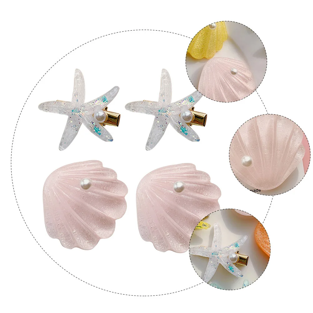 4 Pcs Halloween Accessories Shell Starfish Hair Clip Girl Clips for Girls Resin Plastic Hairpins